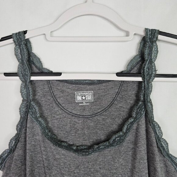 Vtg CONVERSE ONE STAR Y2K Cami Tank Top GRAY w LACE size XL ASO Elena Gilbert - Picture 3 of 10